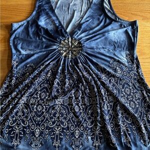 Venus Sleeveless V Neck Paisley Print And Central Beaded Embellishment Top 2X